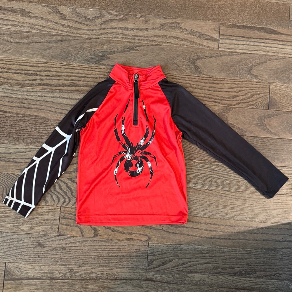 Spider Design Kids Swim Shirt - Red and Black